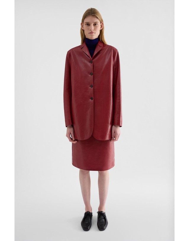 질샌더 질샌더 A라인 레더 미디 스커트 J02MA0399J07231609 CEDAR RED 레드 착용컷