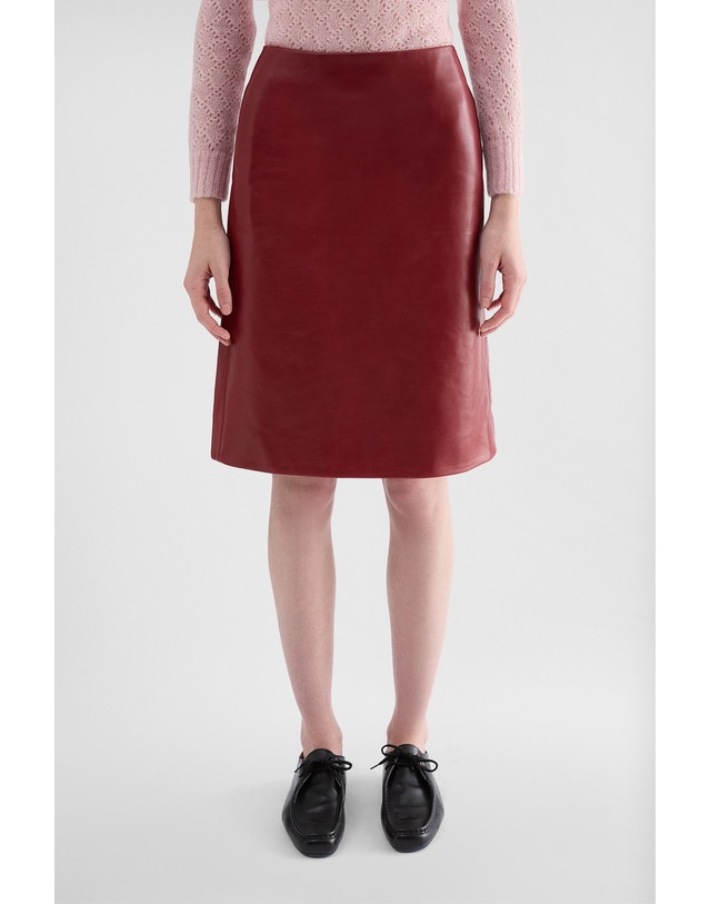 질샌더 질샌더 A라인 레더 미디 스커트 J02MA0399J07231609 CEDAR RED 레드 착용컷