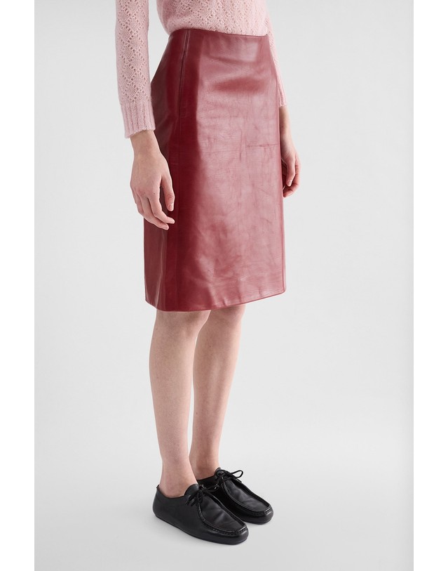 질샌더 질샌더 A라인 레더 미디 스커트 J02MA0399J07231609 CEDAR RED 레드 착용컷
