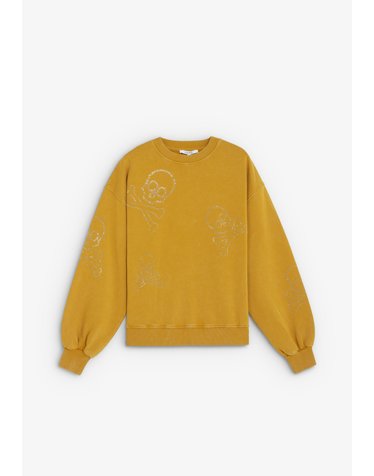 스캘퍼스 글리터 스컬 루즈핏 크루넥 맨투맨 72858-scmarble-skull-sweater-aw2627-mustard MUSTARD