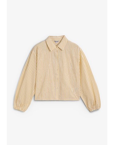 오브젝트 스트라이프 퍼프소매 크롭 셔츠 70627 LIGHT YELLOW