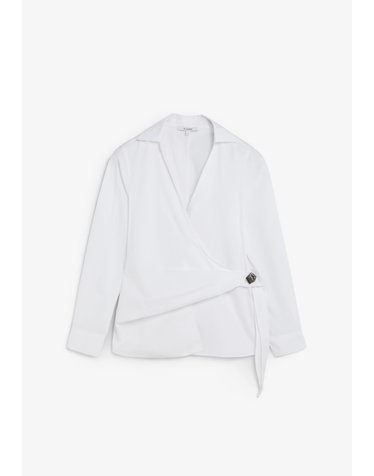스캘퍼스 브이넥 랩 메탈 장식 긴팔 셔츠 72227-scjoy-lateral-jewel-shirt-aw2627-white WHITE