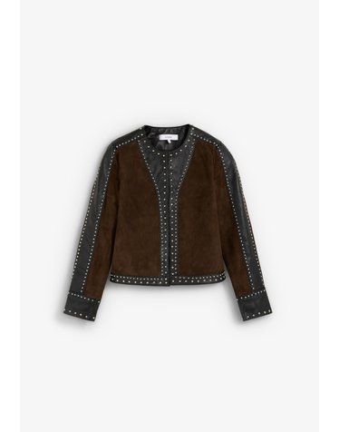 스캘퍼스 스터드 라운드넥 레더 재킷 72786 BLACK/BROWN