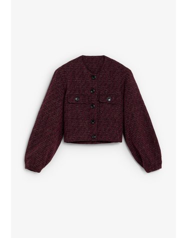 스캘퍼스 메탈릭 트위드 크롭 재킷 72167 BURGUNDY