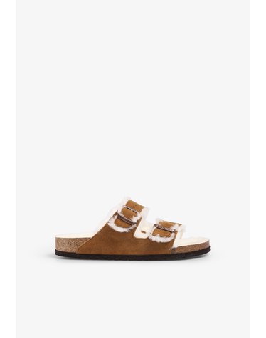 버켄스탁 시어링 스웨이드 슬라이드 샌들 78855 LIGHT BROWN