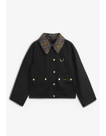 바버 타탄 체크 칼라 왁스 크롭 자켓 78892 BLACK
