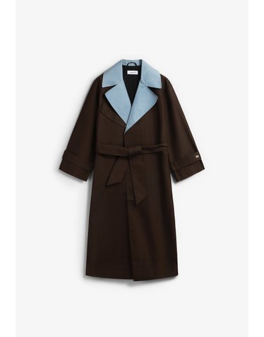 라감 컬러블록 벨트 트렌치 코트 74742 BROWN