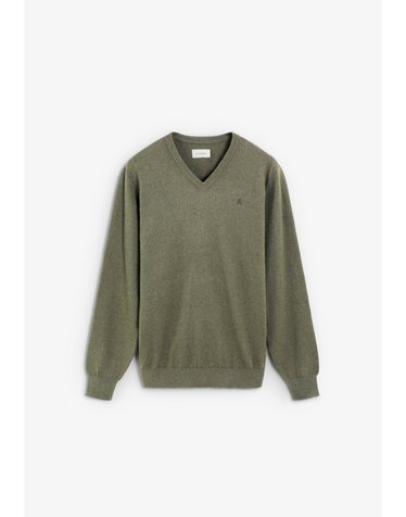 스캘퍼스 브이넥 로고 자수 니트 스웨터 60459 LIGHT KHAKI