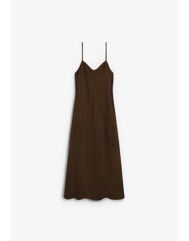 띵킹뮤 슬림핏 파인 스트랩 롱 원피스 68625 BROWN