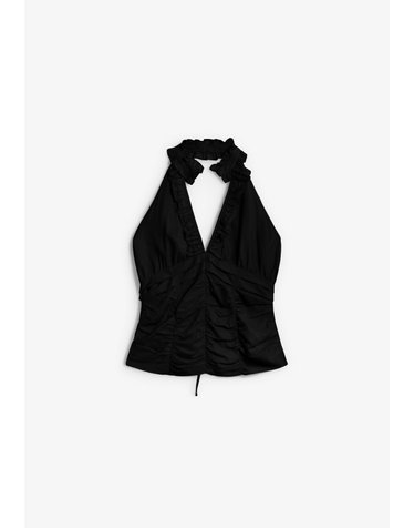 라감 러플 셔링 민소매 홀터넥 탑 68310 BLACK