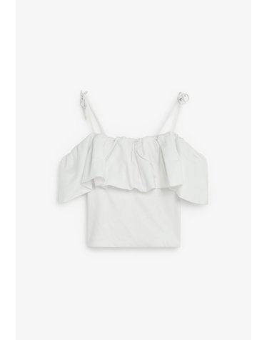 스캘퍼스 오프숄더 러플 슬림핏 크롭 탑 72795 WHITE