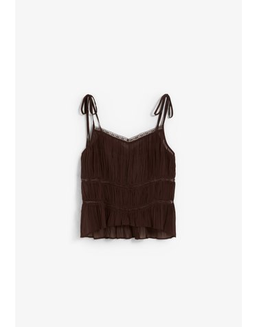 스캘퍼스 플리츠 레이스 리본 스트랩 탑 72245 DARK BROWN