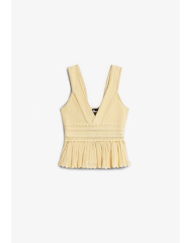 더쿠플스 브이넥 니트 플리츠 민소매 탑 72567 LIGHT YELLOW