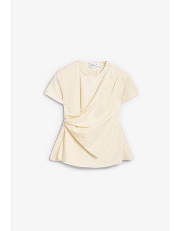 라감 비대칭 드레이프 반팔 블라우스 68314 WHITE