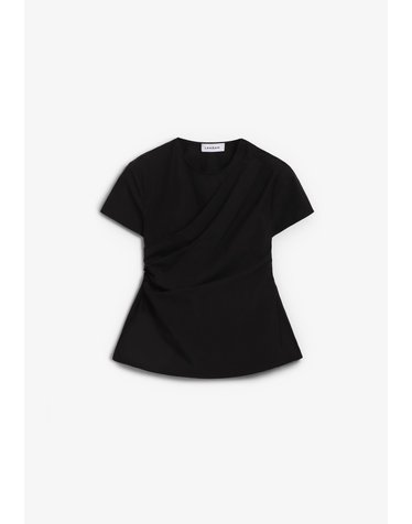 라감 드레이프 라운드넥 반팔 블라우스 68314 BLACK