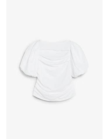 스캘퍼스 퍼프소매 셔링 블라우스 72890 WHITE