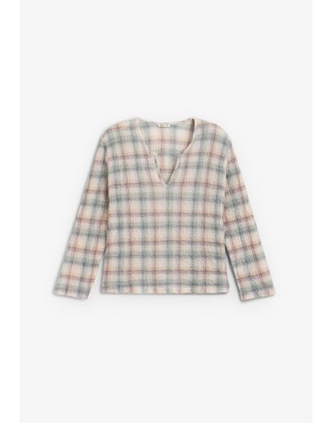 미앤코 체크 브이넥 긴팔 블라우스 68384 MULTICOLOR