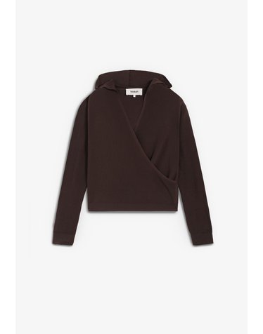 바쉬 크로스 브이넥 후드 니트 스웨터 68431 BROWN