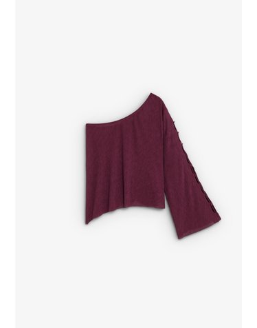 스캘퍼스 비대칭 원숄더 슬릿 니트 탑 72321 BURGUNDY