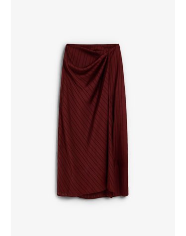 스캘퍼스 스트라이프 오픈워크 미디 스커트 72295 BURGUNDY