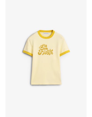 메종라비쉬 자수 링거넥 슬림핏 반팔 티셔츠 70737 YELLOW
