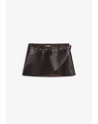아벨리나 버클 벨트 레더 랩 미니 스커트 68508 DARK BROWN