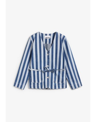오브젝트 스트라이프 벨트 데님 자켓 70621 LIGHT BLUE DENIM