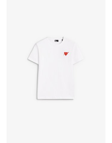 더쿠플스 플록 하트 라운드넥 반팔 티셔츠 72565 WHITE