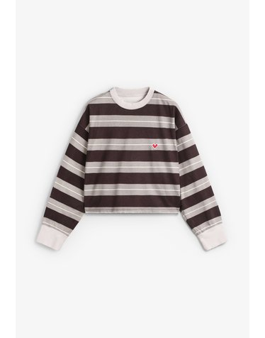 벨레로즈 크롭 스트라이프 크루넥 긴팔 티셔츠 74967 BURGUNDY