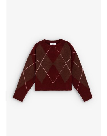 스캘퍼스 아가일 크루넥 긴팔 니트 스웨터 72337 BURGUNDY