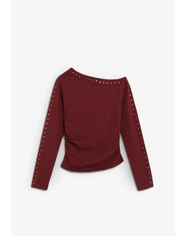 스캘퍼스 스터드 오프숄더 긴팔 티셔츠 72753 BURGUNDY