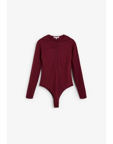 스캘퍼스 버튼 헨리넥 긴팔 바디수트 72931 BURGUNDY