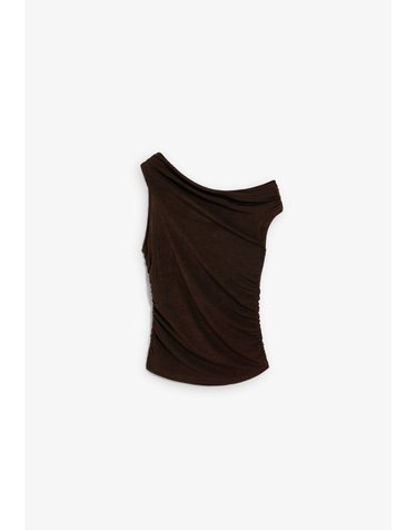 스캘퍼스 슬림핏 오프숄더 셔링 탑 62056 BROWN