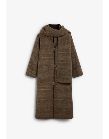 스캘퍼스 탈착 머플러 체크 롱 코트 72213 BROWN CHECK/BROWN