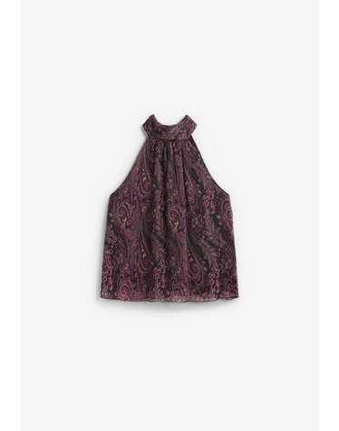 바이모 페이즐리 홀터 민소매 시폰 탑 78963 PURPLE