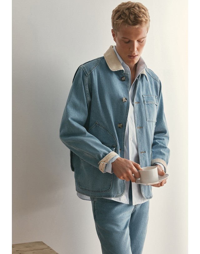 스칼퍼스 스캘퍼스 멀티포켓 코듀로이 칼라 데님 자켓 69069-scnorsca-denim-jacket-aw2627-lightdenim LIGHT DENIM 블루 착용컷