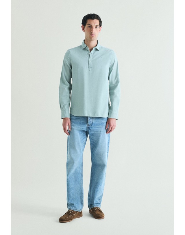 스칼퍼스 스캘퍼스 린넨 혼방 레귤러핏 긴팔 폴로 셔츠 65534-scnew-polera-se-colors-shirt-ss26-lightduck LIGHT DUCK 밝은연두 착용컷