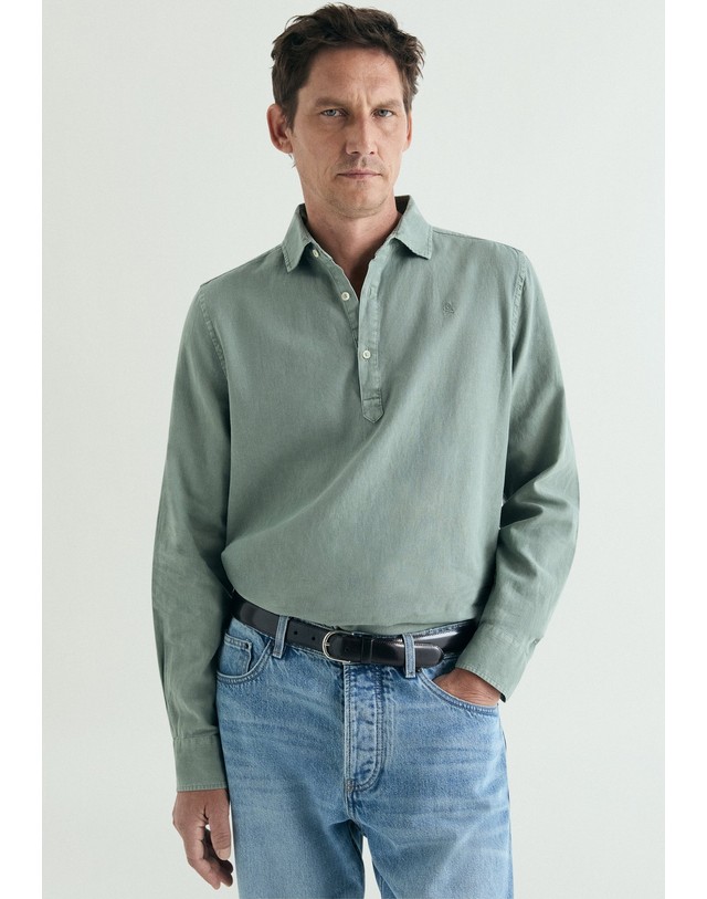 스칼퍼스 스캘퍼스 레귤러핏 린넨 혼방 긴팔 폴로셔츠 65534-scnew-polera-se-colors-shirt-ss26-khaki KHAKI 카키 착용컷