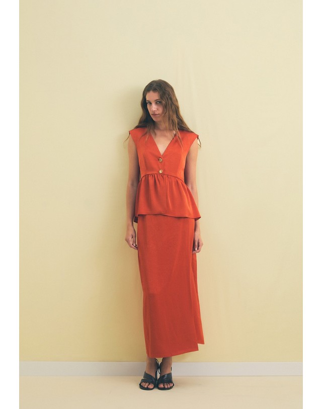 스칼퍼스 스캘퍼스 새틴 스트레이트 롱 스커트 72175-sccrinklesaten-skirt-aw2627-darkorange DARK ORANGE 오렌지 착용컷
