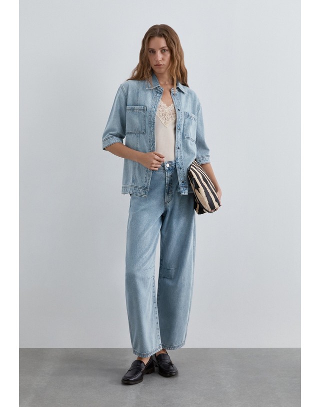 스칼퍼스 스캘퍼스 벌룬핏 미드라이즈 데님 청바지 72379-scsummer-denim-pant-aw2627-lightindigo LIGHT INDIGO 블루 착용컷