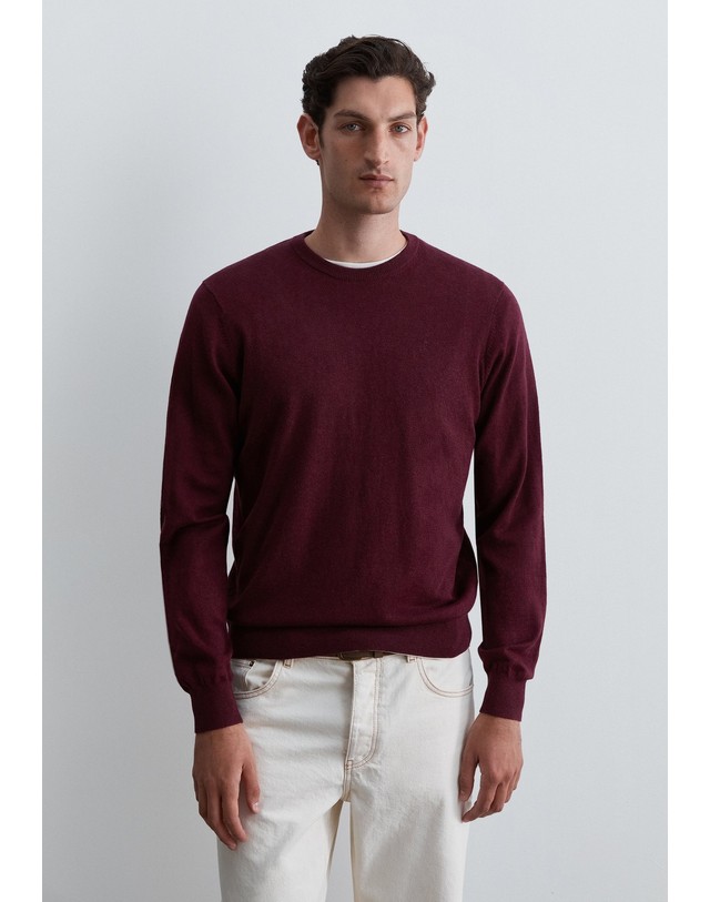 스칼퍼스 스캘퍼스 코튼 캐시미어 라운드넥 니트 스웨터 69208-scbasic-round-neck-tricot-aw2627-burgundy BURGUNDY 레드 착용컷