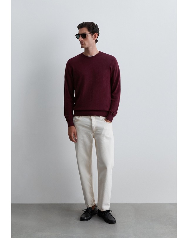 스칼퍼스 스캘퍼스 코튼 캐시미어 라운드넥 니트 스웨터 69208-scbasic-round-neck-tricot-aw2627-burgundy BURGUNDY 레드 착용컷