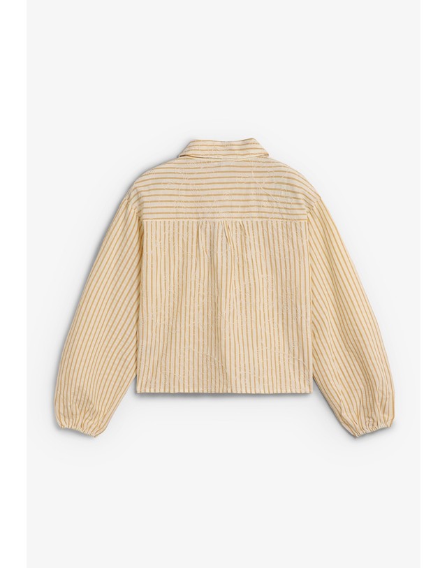 스칼퍼스 오브젝트 스트라이프 퍼프소매 크롭 셔츠 70627 LIGHT YELLOW 노랑 착용컷