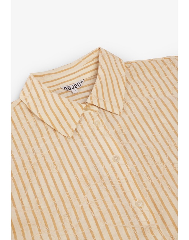 스칼퍼스 오브젝트 스트라이프 퍼프소매 크롭 셔츠 70627 LIGHT YELLOW 노랑 착용컷