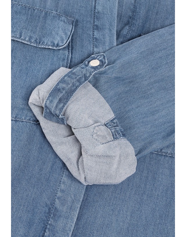 스칼퍼스 리바이스 유틸리티 포켓 데님 긴팔 셔츠 78508 DENIM 블루 착용컷