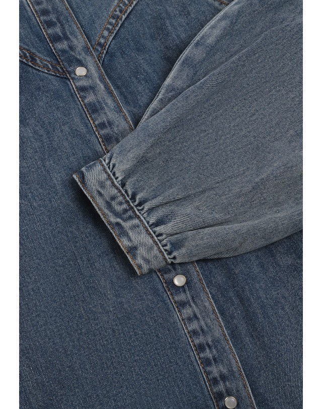 스칼퍼스 그레이스앤밀라 퍼프소매 밴드넥 데님 셔츠 74758 BLUE 블루 착용컷
