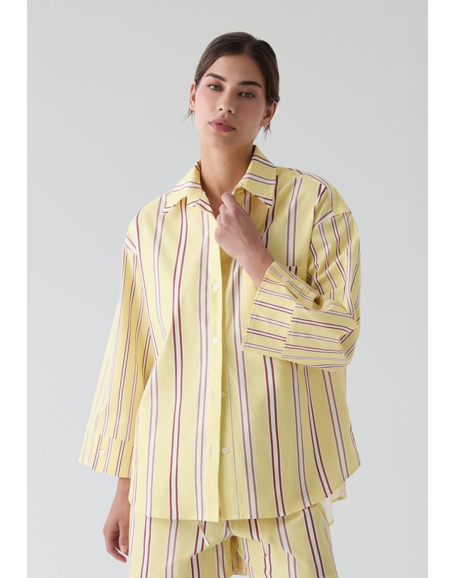 스칼퍼스 라감 오버사이즈 스트라이프 긴팔 셔츠 68313-caos-butter-striped-shirt-ss26-ib-yellow YELLOW 노랑 착용컷