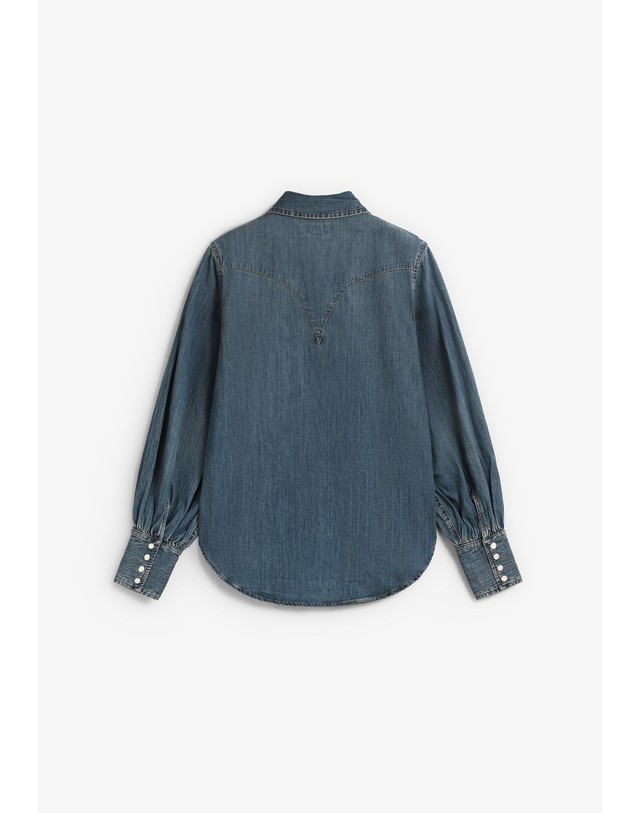 스칼퍼스 랭글러 웨스턴 스냅버튼 데님 긴팔 셔츠 78450 DENIM 블루 착용컷