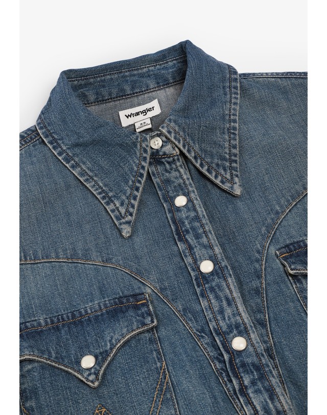 스칼퍼스 랭글러 웨스턴 스냅버튼 데님 긴팔 셔츠 78450 DENIM 블루 착용컷
