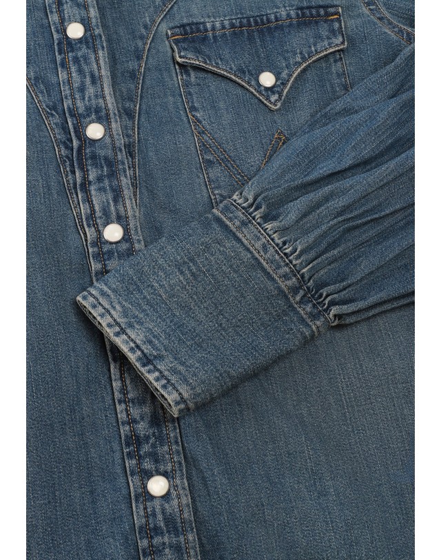 스칼퍼스 랭글러 웨스턴 스냅버튼 데님 긴팔 셔츠 78450 DENIM 블루 착용컷